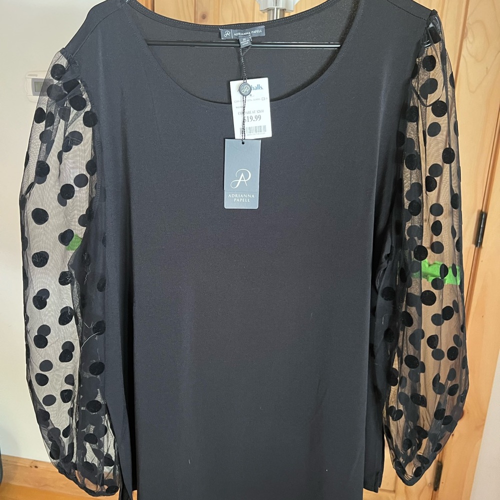 Polagram Black Dress with Sheer Polka Dot Sleeves